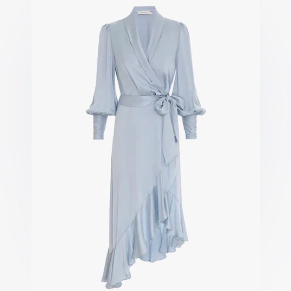 EC Light Blue Alexis Roe Wrap Dress Modest Ling Sleeve Lightweight Size Large - Picture 4 of 11